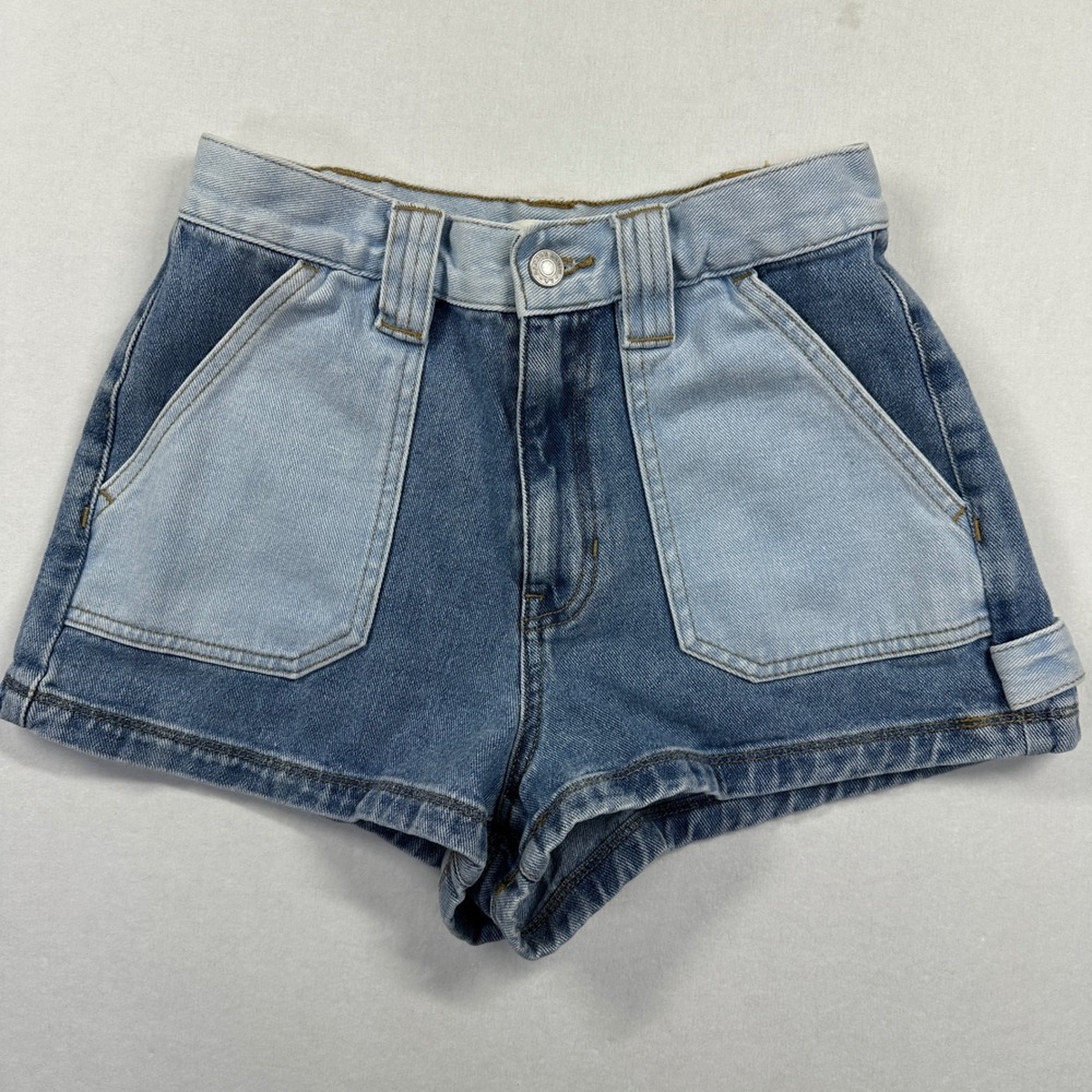 PacSun Denim Shorts 26 Blue Colorblock Carpenter High Waisted Retro Festival